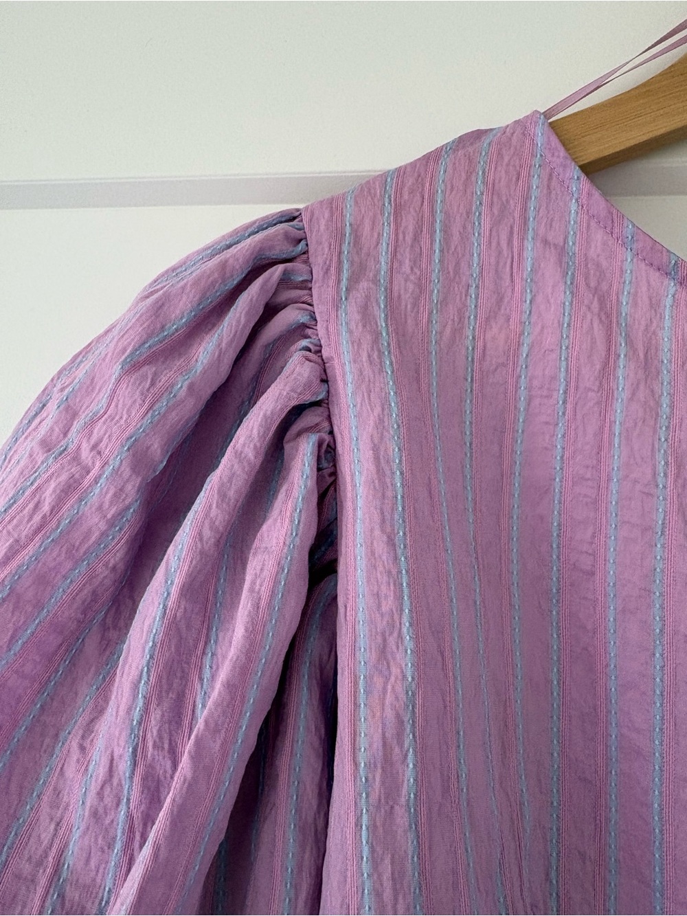 Zara Lilac Striped Puff-Sleeve Peplum Blouse - Picture 7 of 9